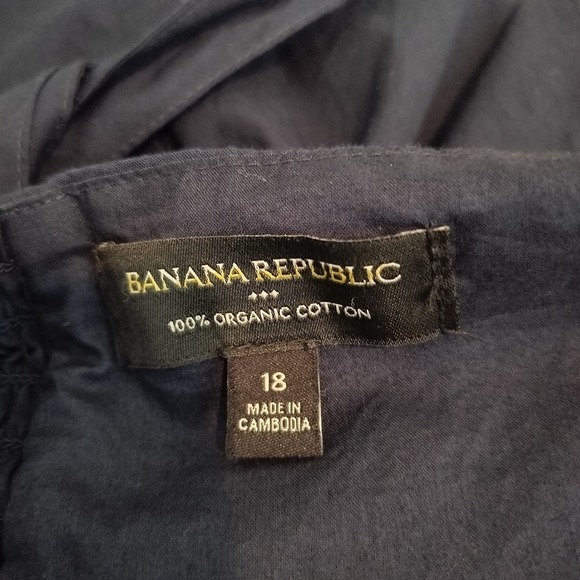 Banana Republic Organic Cotton Dress Navy Fit Flare Smocked - Picture 9 of 9
